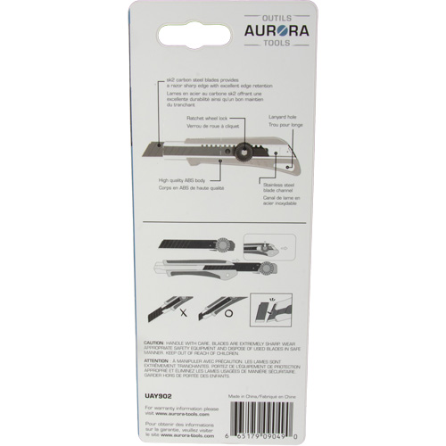 Couteau professionnel de 18 mm avec verrouillage &agrave; cliquet, Acier inoxydable, Robuste, Prise en Plastique Canadian Safety Group Inc.