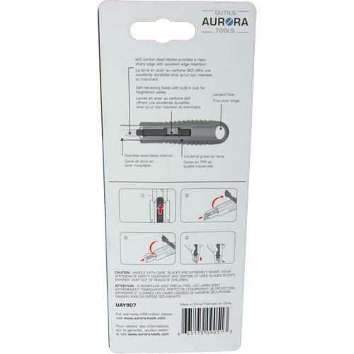 Couteau de s&eacute;curit&eacute; r&eacute;tractable standard, Acier inoxydable, Prise en Caoutchouc Canadian Safety Group Inc.