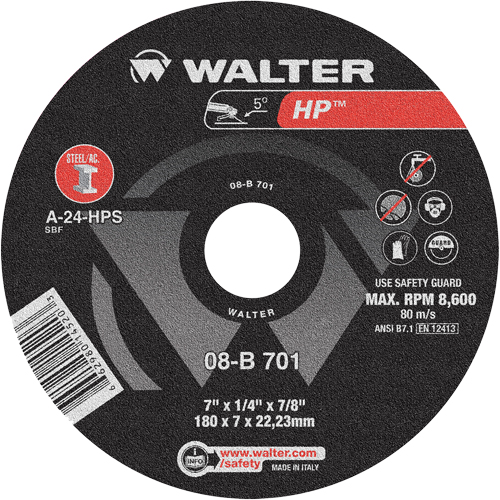 HP Depressed Center Grinding Wheel, 7" x 1/4", 7/8" Arbor, Type 28 Canadian Safety Group Inc.