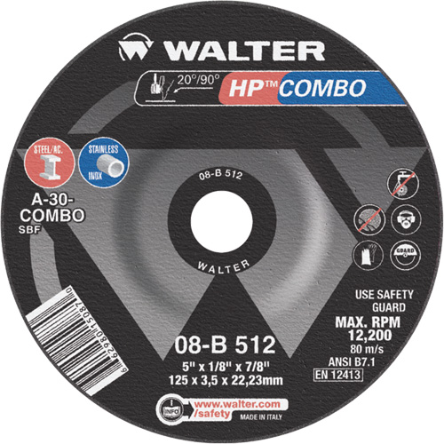 HP Combo Depressed Center Combination Wheel, 5" x 1/8", 7/8" Arbor, Type 27 Canadian Safety Group Inc.