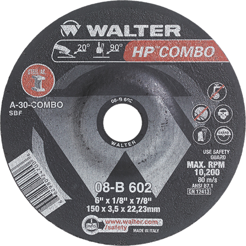 HP Combo Depressed Center Combination Wheel, 6" x 1/8", 7/8" Arbor, Type 27 Canadian Safety Group Inc.