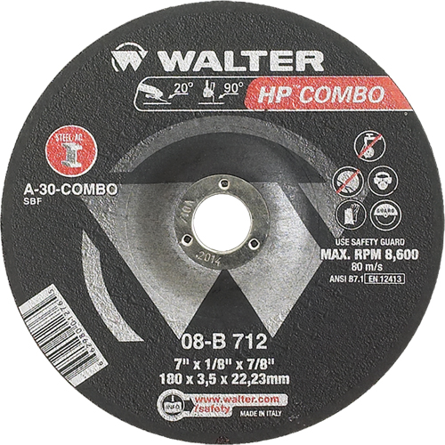 HP Combo Depressed Center Combination Wheel, 7" x 1/8", 7/8" Arbor, Type 27 Canadian Safety Group Inc.