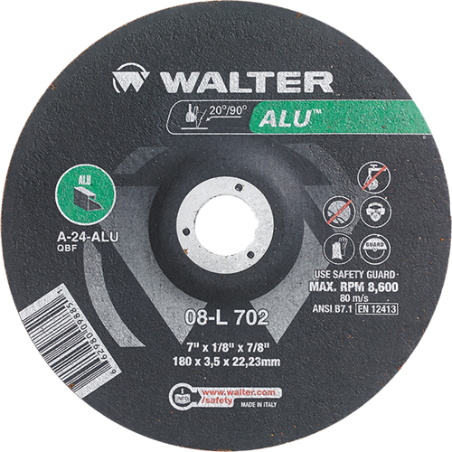 Meules &agrave; moyeu d&eacute;port&eacute; - Aluminium type 27, 7" x 1/8", Arbre de 7/8", Type 27 Canadian Safety Group Inc.