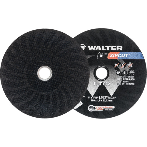 Zipcut Reinforced Cut-Off Wheel, 7" x 1/16", 7/8" Arbor, Type 1, Aluminum Oxide, 8600 RPM Canadian Safety Group Inc.
