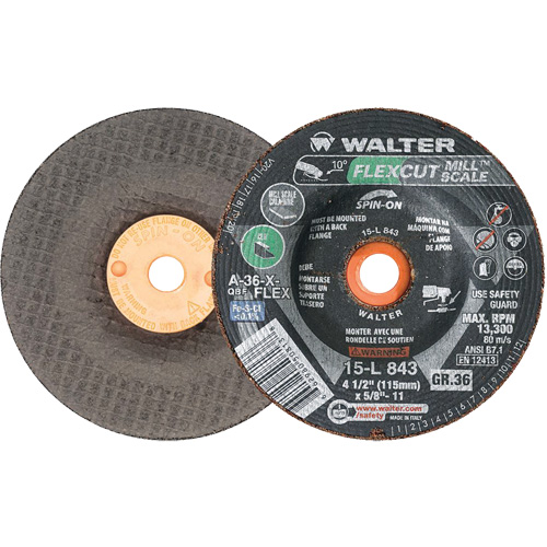 Meule FLEXCUT MILL SCALE, 4-1/2", 36 Grain, Oxyde d'aluminium, 5/8"-11, 13 300 Tr/min, Type 29 Canadian Safety Group Inc.