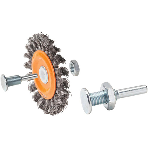 Brosse rotative mont&eacute;e &agrave; fils nou&eacute;s torsad&eacute;s r&eacute;versible, Dia. 4", Fils 0,0118", Arbre 5/8", Acier Canadian Safety Group Inc.