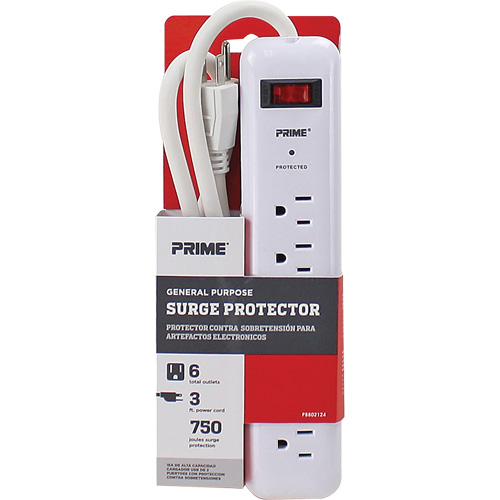 Protecteurs de surtension, 6 Prises, 750 J, 1875, Cordon 3' Canadian Safety Group Inc.