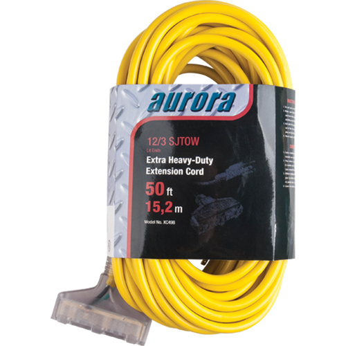Vinyl Extension Cord with Light Indicator, Outdoor, SJTOW, 12/3 AWG, 15 A, 3 Outlet(s), 50' Canadian Safety Group Inc.