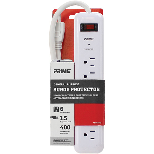 Protecteurs de surtension, 6 Prises, 400 J, 1875 W, Cordon 2' Canadian Safety Group Inc.