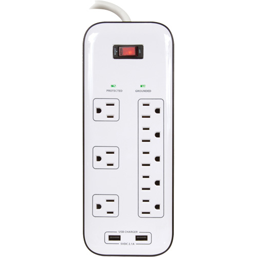 Limiteurs de surtension avec chargeur USB, 8 Prises, 2400 J, 1875 W, Cordon 6' Canadian Safety Group Inc.