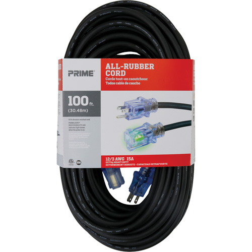 All-Rubber Extension Cord, Outdoor, SJOOW, 12/3 AWG, 15 A, 100' Canadian Safety Group Inc.