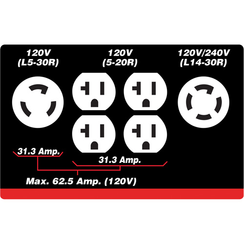 G&eacute;n&eacute;ratrice &agrave; essence &agrave; d&eacute;marreur &eacute;lectrique, 10000 W de surtension, 7500 W nominale, 120 V/240 V, R&eacute;servoir de 25 L Canadian Safety Group Inc.