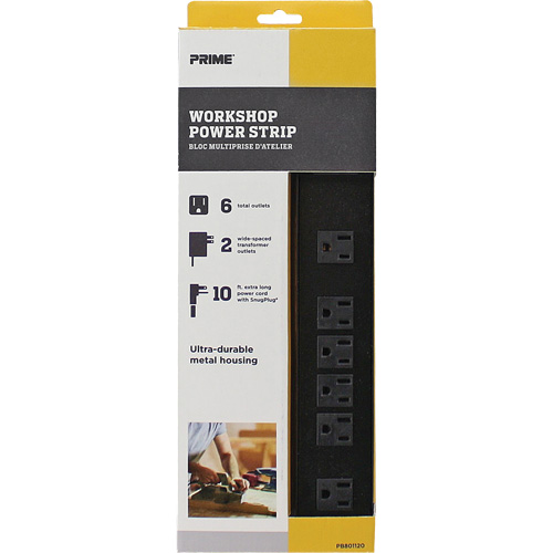 Bloc multiprise pour atelier en m&eacute;tal, 6 Prise(s), 10', 15 A, 1875 W, 125 V Canadian Safety Group Inc.