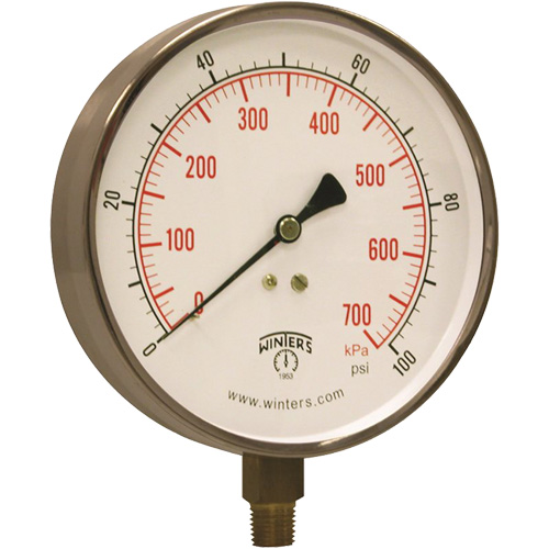 Contractor Pressure Gauge, 4-1/2" , 0 - 100 psi, Bottom Mount, Analogue Canadian Safety Group Inc.