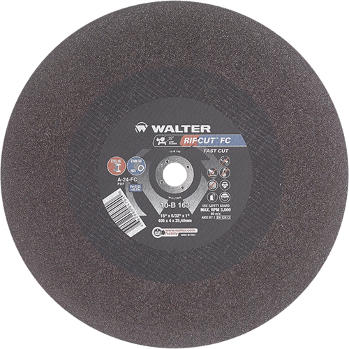 Ripcut Stainless Steel & Steel Cut-Off Wheel for Stationary Saws, 16" x 5/32", 1" Arbor, Type 1, Aluminum Oxide, 3800 RPM Canadian Safety Group Inc.