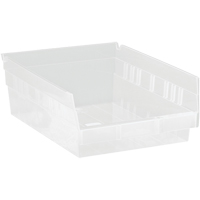 Shelf Bins, 8-3/8" W x 4" H x 11-5/8" D, Clear, 30 lbs. Capacity Canadian Safety Group Inc.