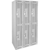 Clean Line Lockers, 2 -tier, Bank of 3, 36" x 12" x 72", Steel, Grey, Rivet (Assembled), Perforated Canadian Safety Group Inc.