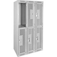 Clean Line Lockers, 2 -tier, Bank of 3, 36" x 12" x 72", Steel, Grey, Rivet (Assembled), Perforated Canadian Safety Group Inc.