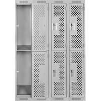 Clean Line Lockers, 2 -tier, Bank of 4, 48" x 12" x 72", Steel, Grey, Rivet (Assembled), Perforated Canadian Safety Group Inc.