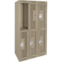 Clean Line Lockers, 2 -tier, Bank of 3, 36" x 12" x 72", Steel, Beige, Rivet (Assembled), Perforated Canadian Safety Group Inc.