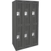 Clean Line Lockers, 2 -tier, Bank of 3, 36" x 12" x 72", Steel, Charcoal, Rivet (Assembled), Perforated Canadian Safety Group Inc.
