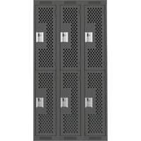 Clean Line Lockers, 2 -tier, Bank of 3, 36" x 12" x 72", Steel, Charcoal, Rivet (Assembled), Perforated Canadian Safety Group Inc.