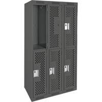 Clean Line Lockers, 2 -tier, Bank of 3, 36" x 12" x 72", Steel, Charcoal, Rivet (Assembled), Perforated Canadian Safety Group Inc.