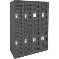 Clean Line Lockers, 2 -tier, Bank of 4, 48" x 12" x 72", Steel, Charcoal, Rivet (Assembled), Perforated Canadian Safety Group Inc.
