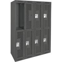 Clean Line Lockers, 2 -tier, Bank of 4, 48" x 12" x 72", Steel, Charcoal, Rivet (Assembled), Perforated Canadian Safety Group Inc.