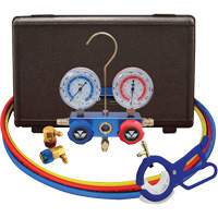 Automotive R134A 2-Way Manifold Gauge Set with 3-In-1 Side Mount Can Tap Valve Canadian Safety Group Inc.