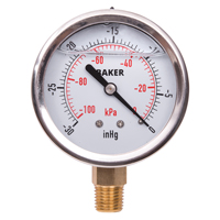 Manom&egrave;tres,  2-1/2", 30" Hg-0" Vac, Fixation inf&eacute;rieure, Analogique rempli de liquide Canadian Safety Group Inc.