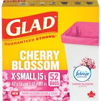 Glad&reg; Cherry Blossom Coloured & Scented Bags, Strong, 17" W x 20" L, Pink, 15 L (3.96 Gal.) Capacity Canadian Safety Group Inc.