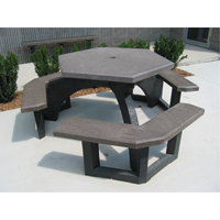 Tables de pique-nique hexagonales en plastique recycl&eacute;, 78" lo x 78" la, Brun Canadian Safety Group Inc.