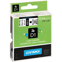 D1 Label Cassette, 12 mm x 23', Black on White Canadian Safety Group Inc.