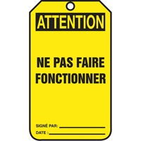 Lockout Tags, Cardstock, 3-1/8" W x 5-7/8" H, French Canadian Safety Group Inc.