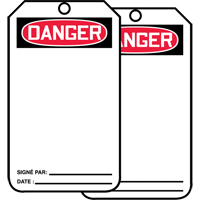 Safety Tags, Plastic, 3-1/8" W x 5-7/8" H, French Canadian Safety Group Inc.