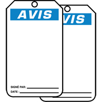 Safety Tags, Plastic, 3-1/8" W x 5-7/8" H, French Canadian Safety Group Inc.