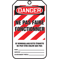 Lockout Tags, Plastic, 3-3/8" W x 5-5/8" H, French Canadian Safety Group Inc.
