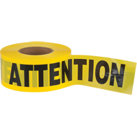 Ruban pour barricade Attention, Bilingue, 3" la x 1000' lo, 2,5 mils, Noir sur jaune Canadian Safety Group Inc.