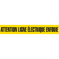 Ruban pour barricade "Attention Ligne &eacute;lectrique Enfouie", Français, 3" la x 1000' lo, Noir sur jaune Canadian Safety Group Inc.