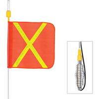 Tiges de s&eacute;curit&eacute; tout-temps de s&eacute;rie lourde avec lumi&egrave;re DEL constante Safety Whip, Fixation Ressort, Hauteur 5', Orange avec X r&eacute;fl&eacute;chissant Canadian Safety Group Inc.
