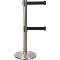 Dual Belt Crowd Control Barrier, Steel, 35" H, Black Tape, 7' Tape Length Canadian Safety Group Inc.