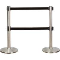 Dual Belt Crowd Control Barrier, Steel, 35" H, Black Tape, 7' Tape Length Canadian Safety Group Inc.