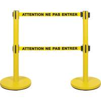 Dual Belt Crowd Control Barrier, Steel, 35" H, Yellow Tape, 7' Tape Length Canadian Safety Group Inc.