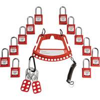 Support pour dispositifs de cadenassage et &eacute;tiquetage avec cadenas de s&eacute;curit&eacute; en nylon utilisant des cl&eacute;s diff&eacute;rentes Canadian Safety Group Inc.