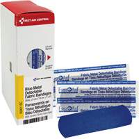Pansements bleus d&eacute;tectables par d&eacute;tecteurs de m&eacute;taux, Rectangulaire/carr&eacute;e, 1", Tissu d&eacute;tectable, St&eacute;rile Canadian Safety Group Inc.