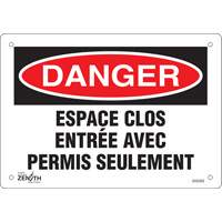 "Espace clos" Sign, 7" x 10", Plastic, French Canadian Safety Group Inc.