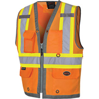 Veste de s&eacute;curit&eacute; pour arpenteur Pioneer avec fermeture &agrave; glissi&egrave;re et dos en maille, Orange haute visibilit&eacute;, Petit, Polyester Canadian Safety Group Inc.