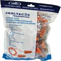 Bouchons d'oreilles coniques jetables en mousse de PU orange SEALTEC33, Vrac - Sac en poly, Avec cordon Canadian Safety Group Inc.