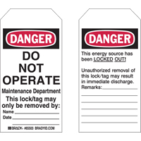 Lockout Tags, Plastic, 3" W x 5-1/2" H, English Canadian Safety Group Inc.